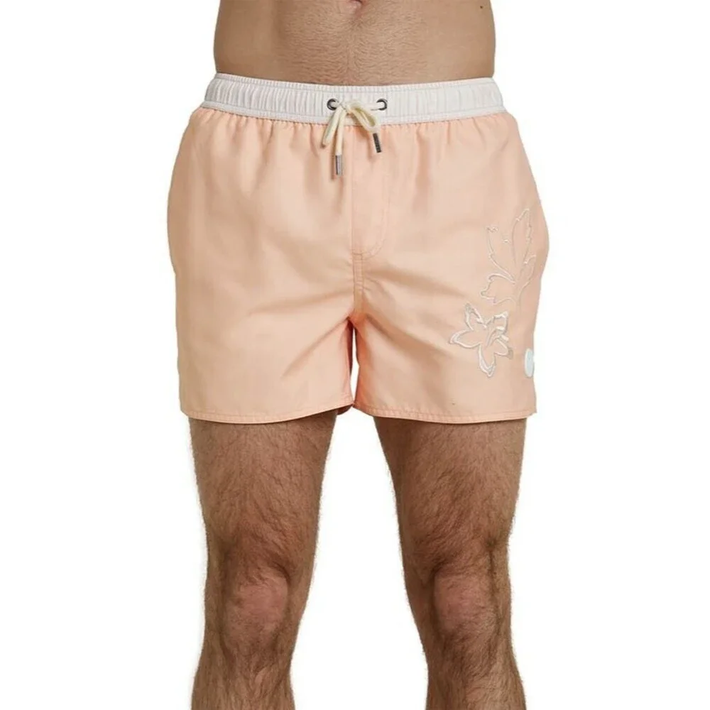 Native Youth Men's Floral Elastic waistband Swim Shorts Trunk Peach 30